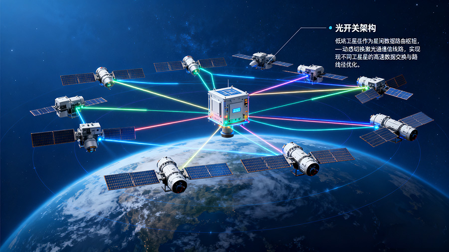 低軌衛(wèi)星星座光開關(guān)部署架構(gòu)，展示光開關(guān)在星間組網(wǎng)中的關(guān)鍵作用