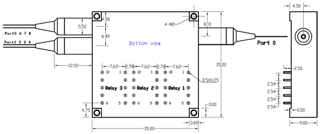 Mini 1×8T 光開關尺寸圖 Mini 1×8T 光開關尺寸圖
