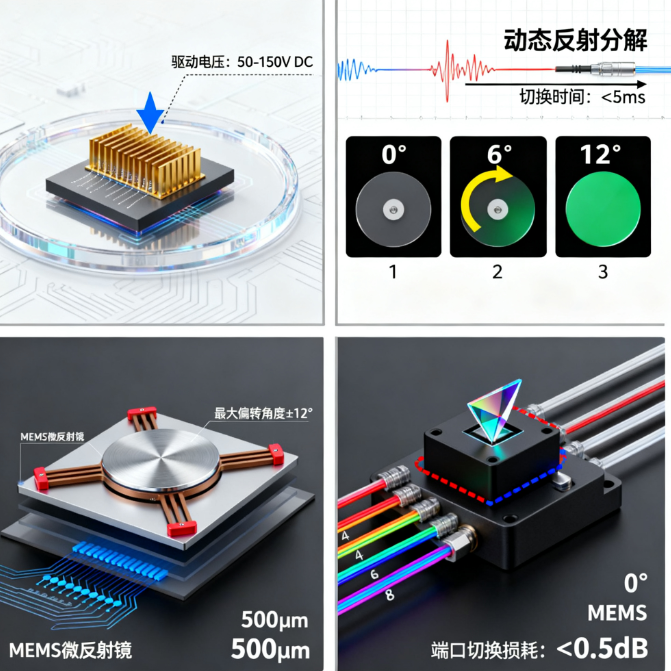 MEMS光開關(guān)工作原理靜電驅(qū)動微反射鏡光路切換光通信 MEMS光開關(guān)工作原理靜電驅(qū)動微反射鏡光路切換光通信